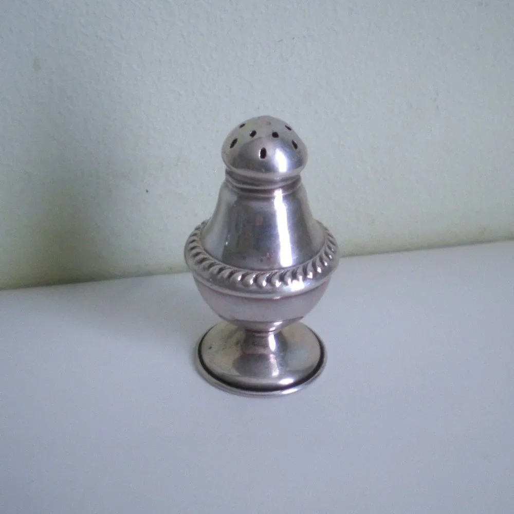 Antique Vintage Designer N.S. Co. solid Sterling Silver Salt Cellar Shaker & Lid